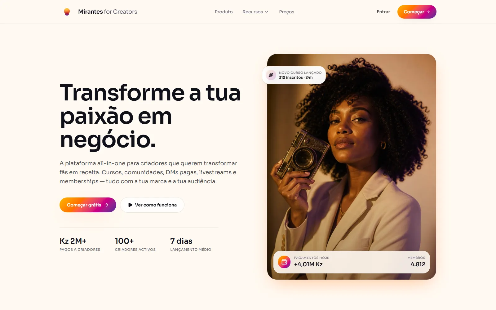Mirantes for Creators — public product page