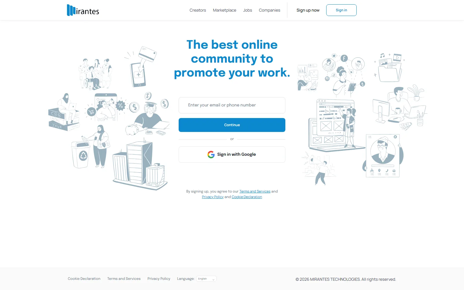 Mirantes platform — public landing page